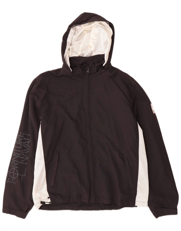 Jaqueta de chuva masculina Murphy & Nye com capuz gráfico Reino Unido 40 grande bloco colorido preto