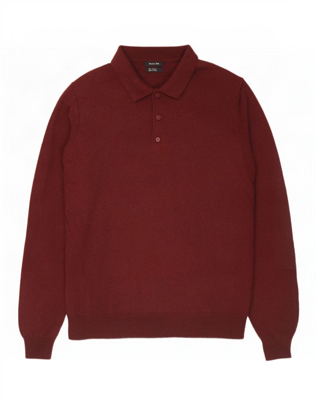 Suéter masculino Massimo Dutti com gola polo, grande lã cor de vinho