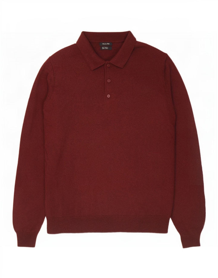 Suéter masculino Massimo Dutti com gola polo, grande lã cor de vinho