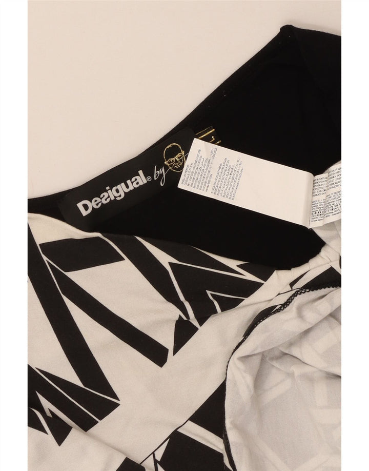 Colete feminino Desigual UK 14 grande viscose geométrica preta