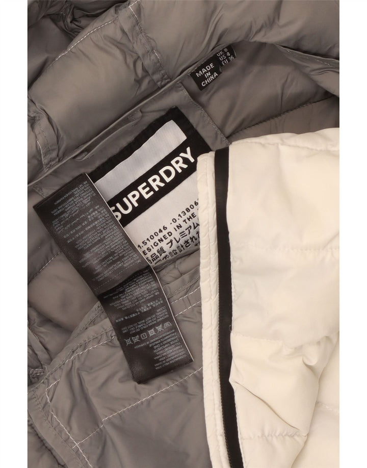 Jaqueta acolchoada com capuz feminina Superdry UK 8 pequena nylon branco