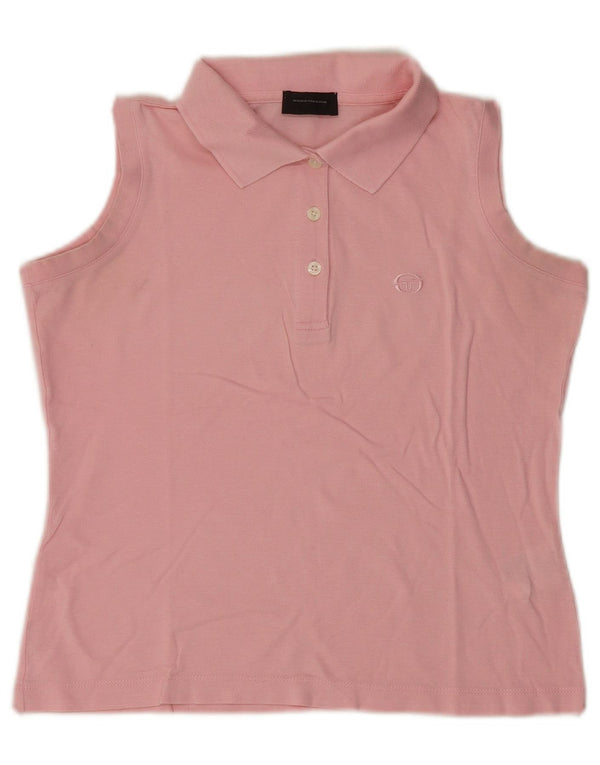 Camisa polo feminina sem mangas Sergio Tacchini Reino Unido 10 algodão rosa pequeno