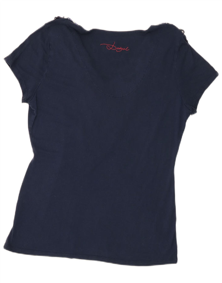 Camiseta feminina Desigual com estampa gráfica UK 18 XL azul marinho patchwork