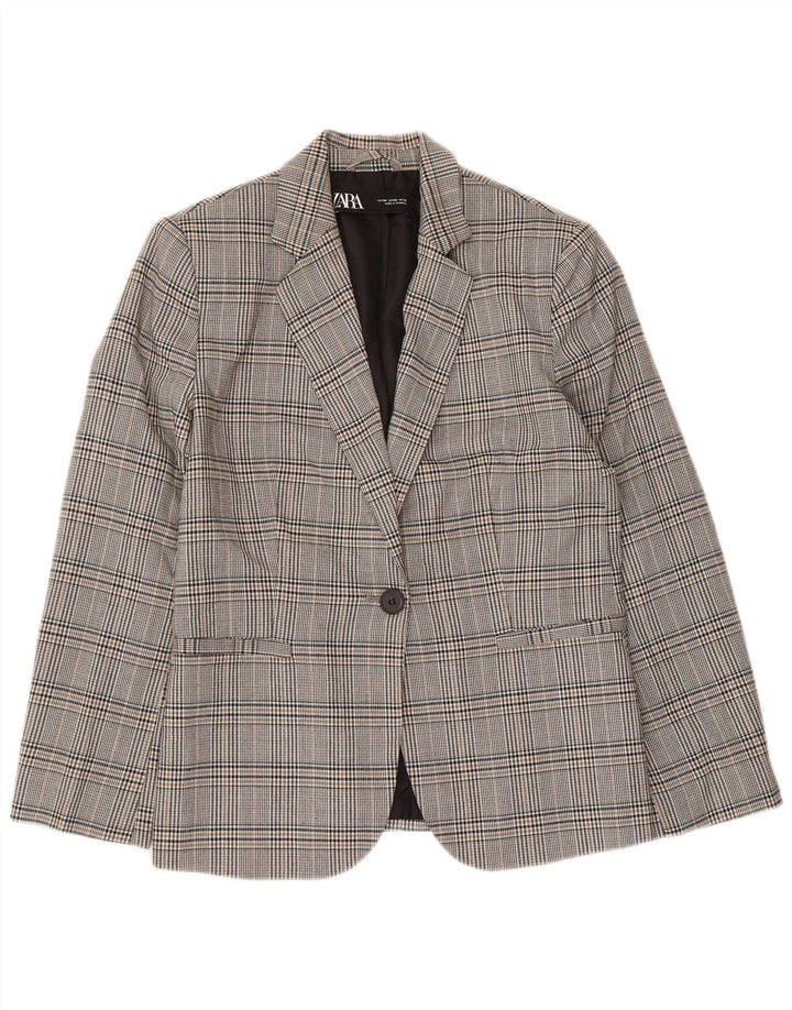 Jaqueta blazer feminina Zara com 1 botão UE 38 pequeno cinza houndstooth