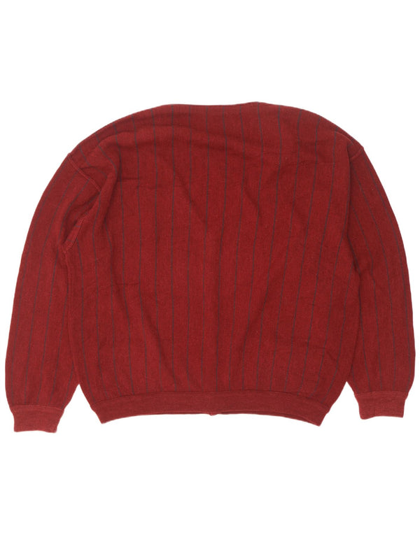 Suéter cardigã masculino Cacharel EU 56 2XL caxemira listrada borgonha