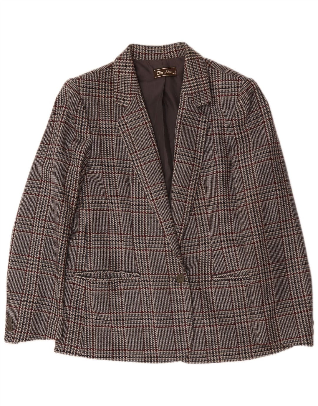 Jaqueta blazer feminina vintage com 1 botão IT 46 grande lã houndstooth cinza