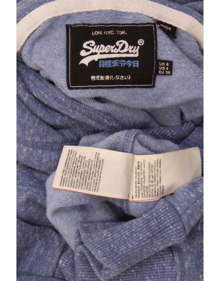 Superdry feminino gráfico moletom com capuz UK 8 pequeno poliéster manchado azul