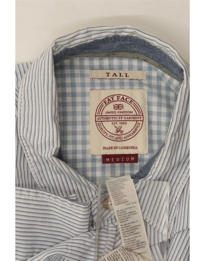 Camisa masculina alta e regular Fat Face de algodão listrado azul médio