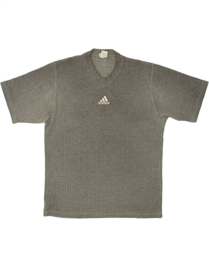ADIDAS Mens T-Shirt Top Large Grey Striped Vintage Adidas and Second-Hand Adidas from Messina Hembry 