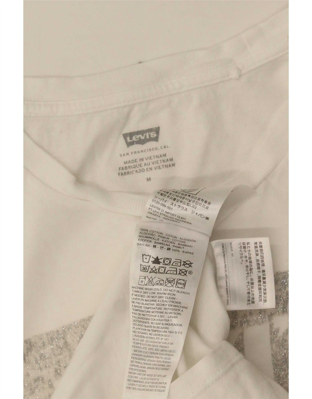 Camiseta feminina gráfica Levi's Top UK 12 algodão branco médio