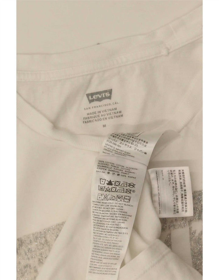 Camiseta feminina gráfica Levi's Top UK 12 algodão branco médio