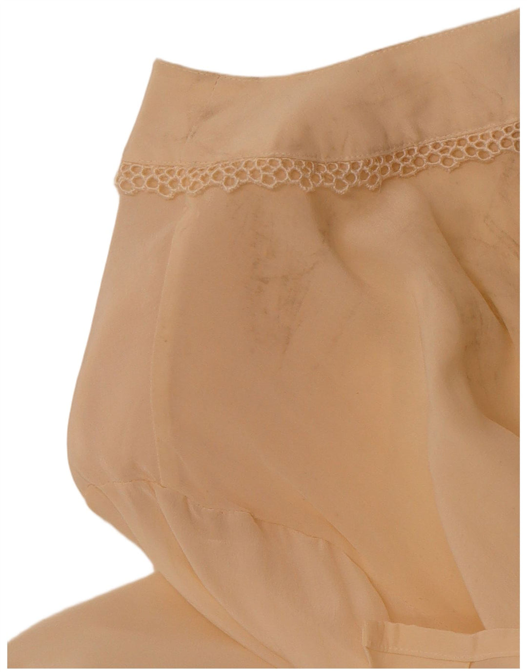 Blusa feminina VINTAGE transparente Reino Unido 14 seda bege médio