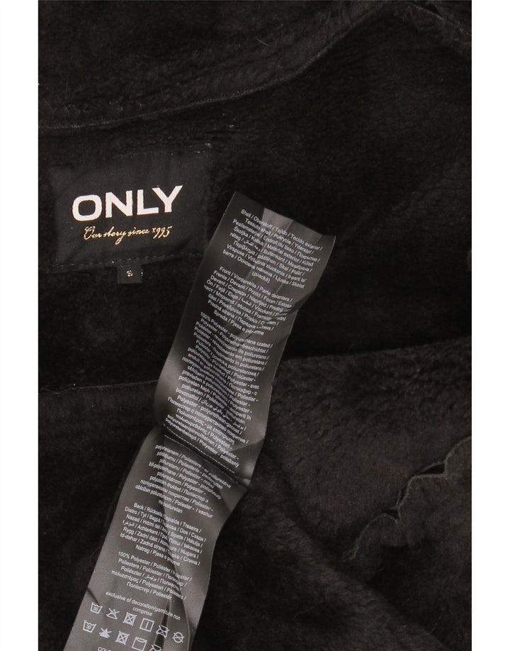 Jaqueta feminina VINTAGE Sherpa de couro sintético para motociclista Reino Unido 10 pequena preta