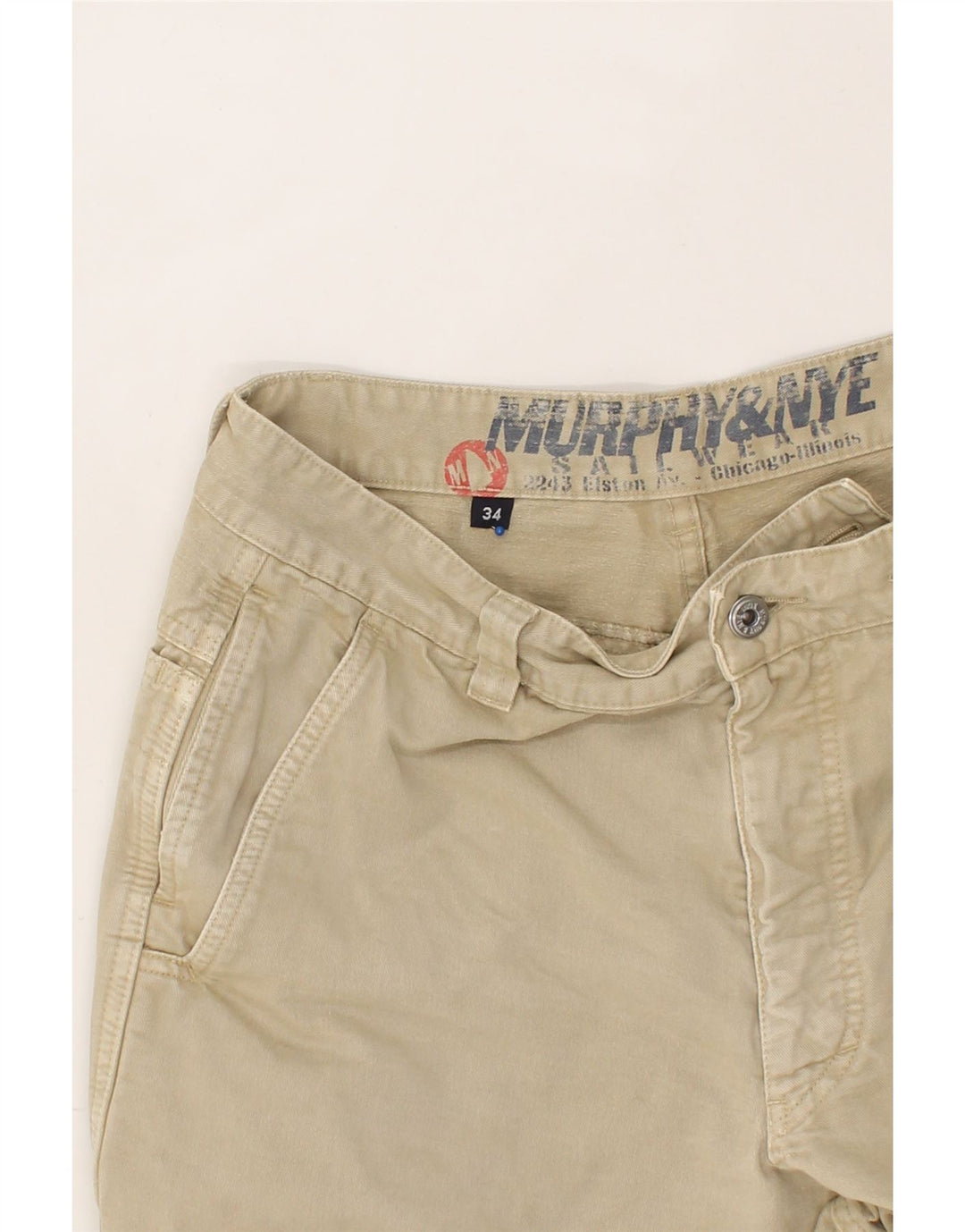 MURPHY & NYE Mens Straight Chino Trousers W34 L26  Beige Cotton Vintage Murphy & Nye and Second-Hand Murphy & Nye from Messina Hembry 