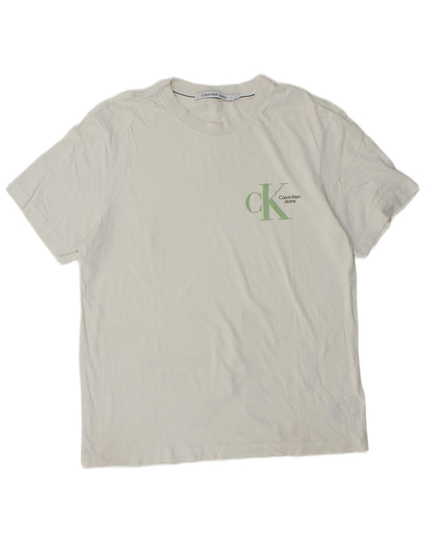 Camiseta masculina Calvin Klein Jeans com estampa gráfica grande de algodão branco
