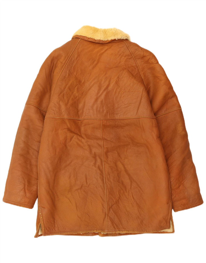 Jaqueta masculina MABRUN Shearling Reino Unido 36 couro marrom pequeno