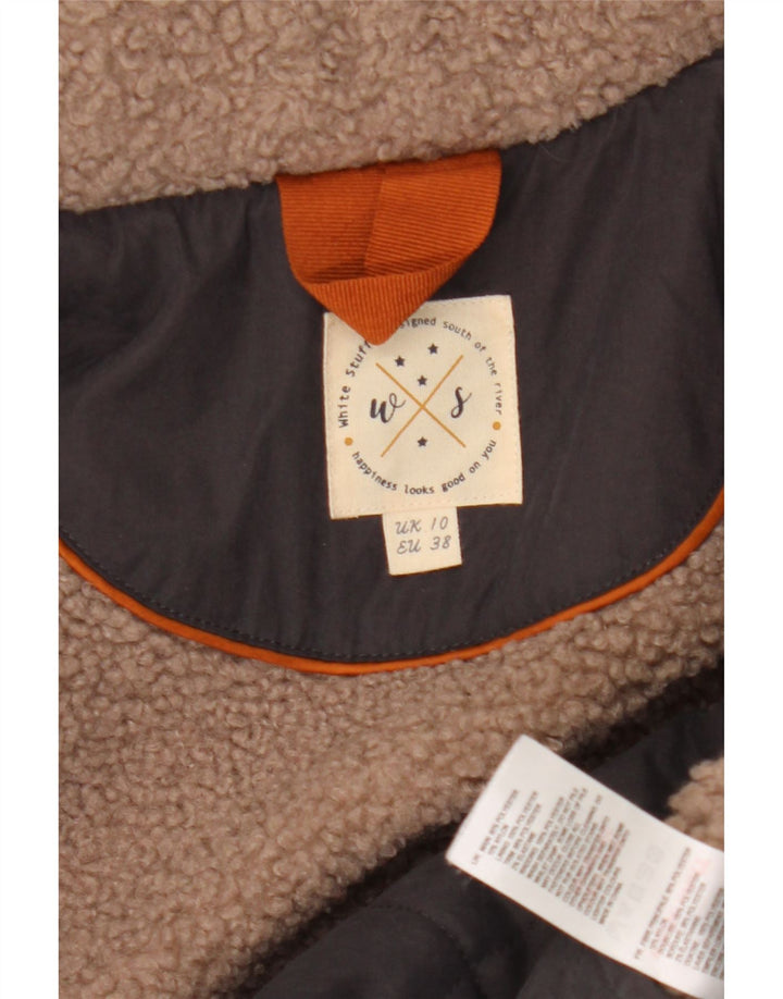 Sobretudo acolchoado com capuz para mulheres brancas, poliéster cinza pequeno Reino Unido 10