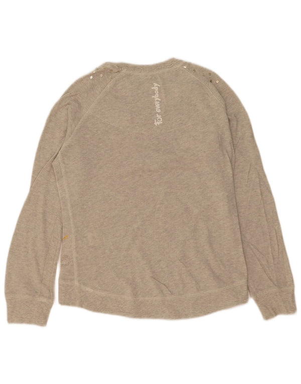 Top gráfico feminino Desigual manga comprida UK 14 algodão floral cinza médio