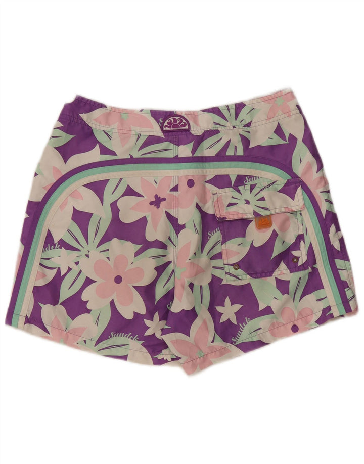 Shorts de natação feminino SUNDEK UK 14 poliéster floral roxo médio