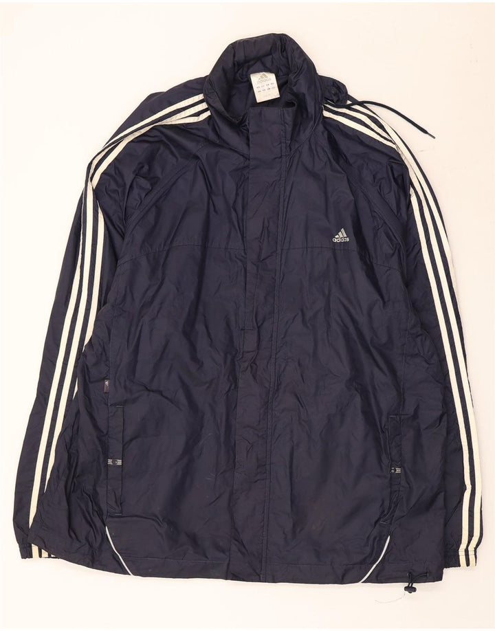 Jaqueta corta-vento masculina Adidas com capuz UK 42 XL azul marinho poliéster