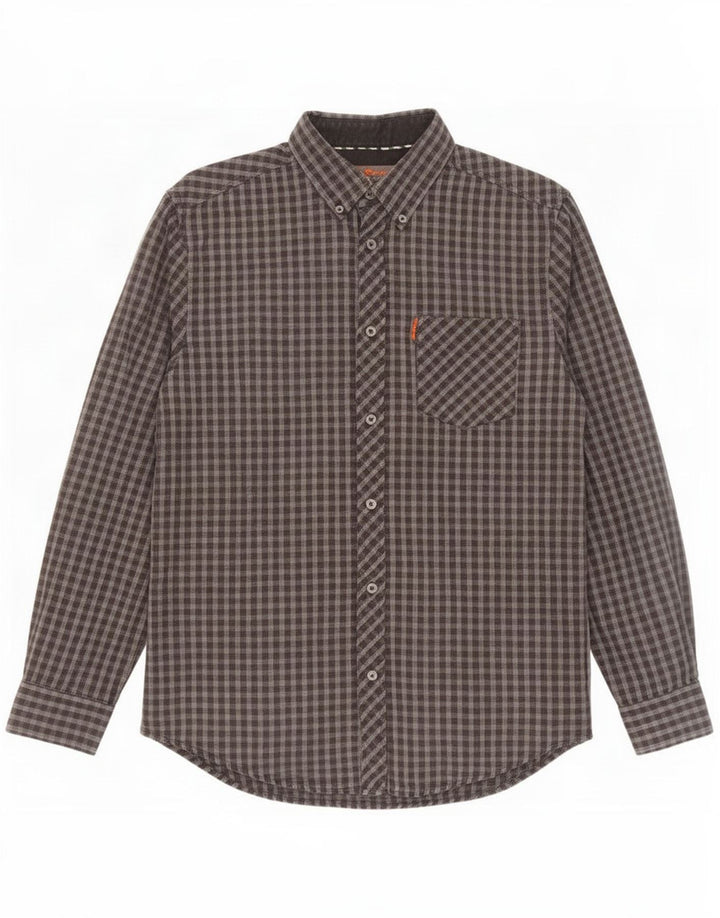 Camisa masculina Ben Sherman grande algodão guingão cinza