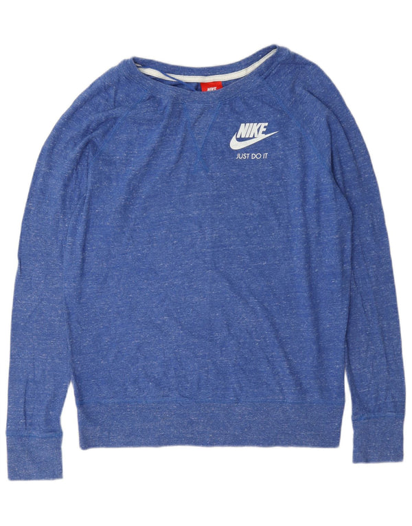 Moletom feminino Nike Jumper UK 14 algodão manchado azul médio