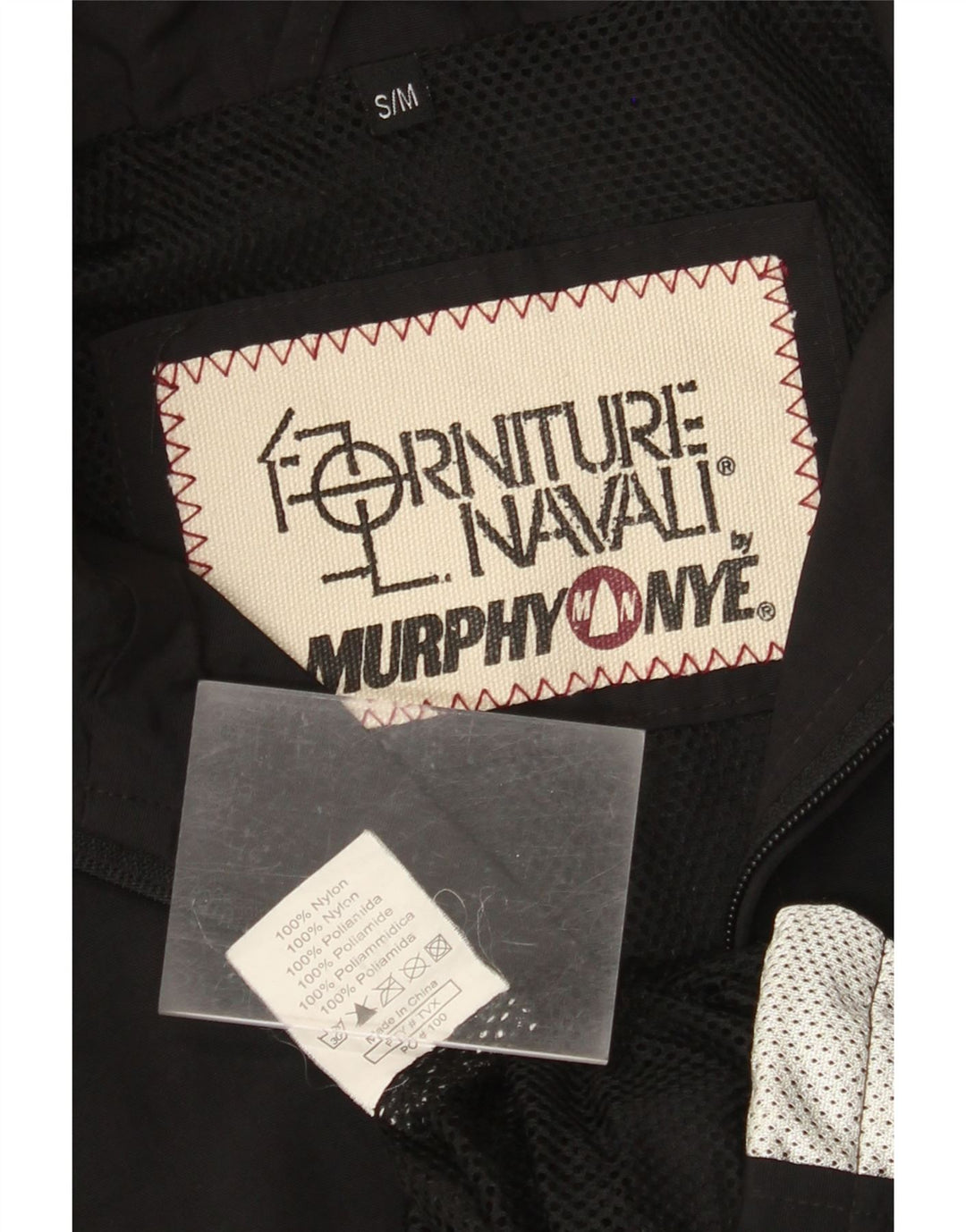 Jaqueta de chuva masculina MURPHY & NYE UK 36 pequena preta colorblock nylon