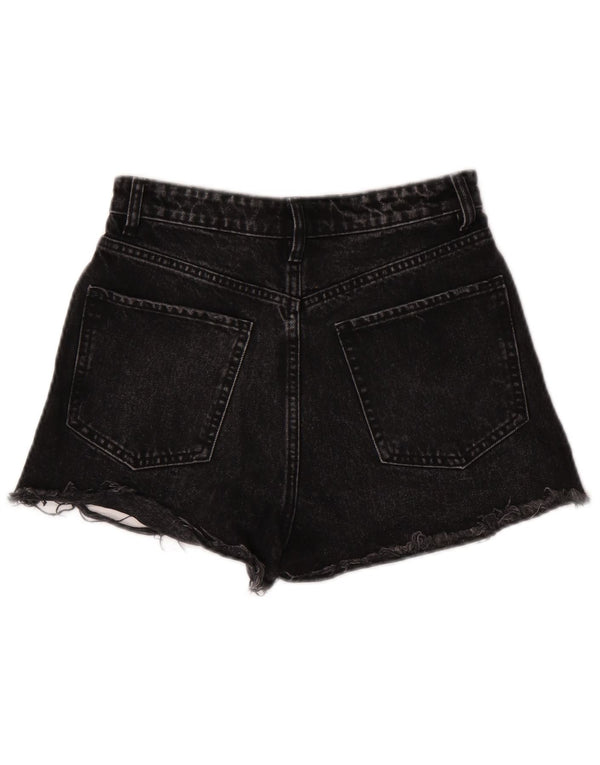 Shorts jeans feminino Zara com perna larga e cintura alta EU 36 XS W26 algodão preto