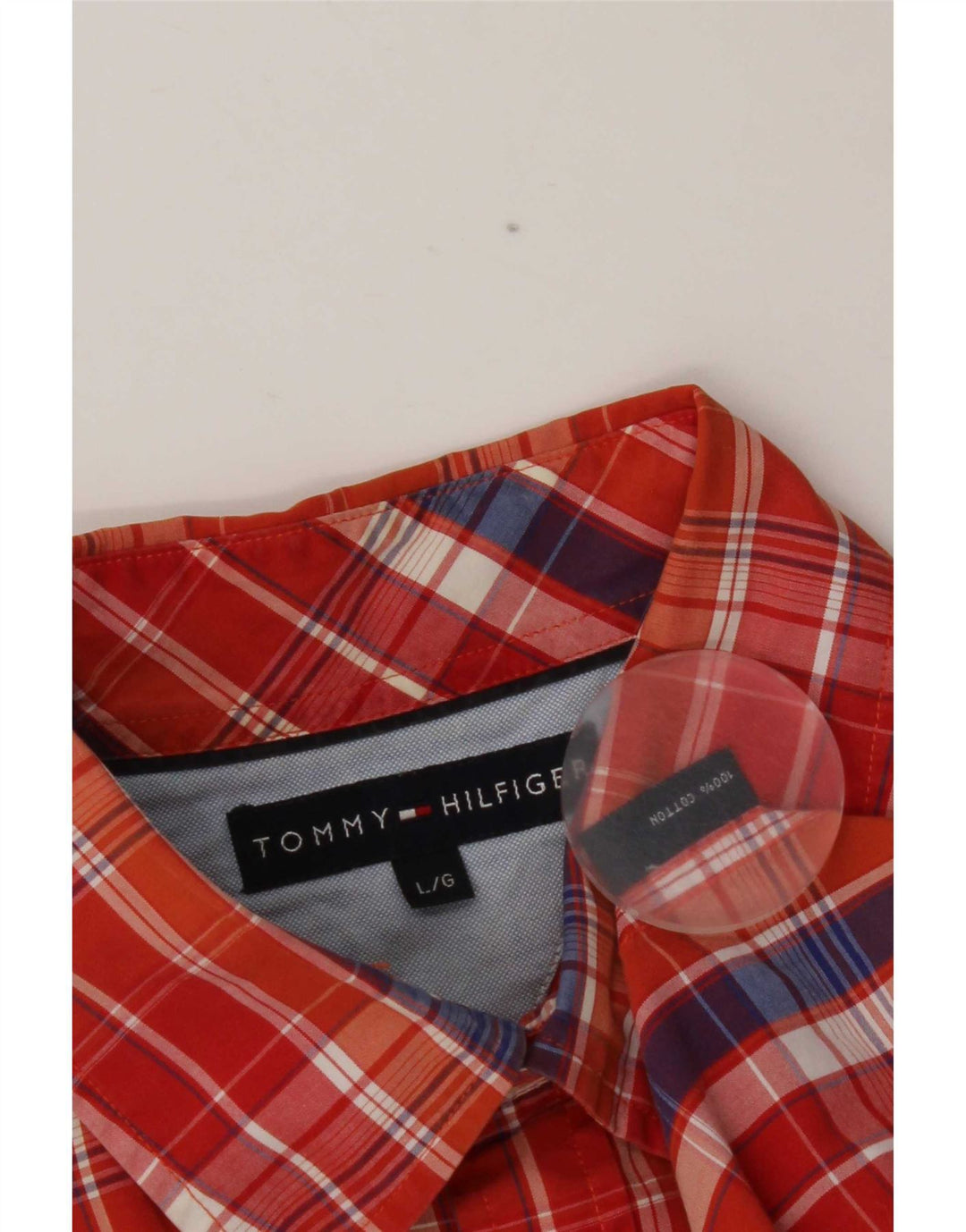 Camisa masculina Tommy Hilfiger grande laranja xadrez algodão