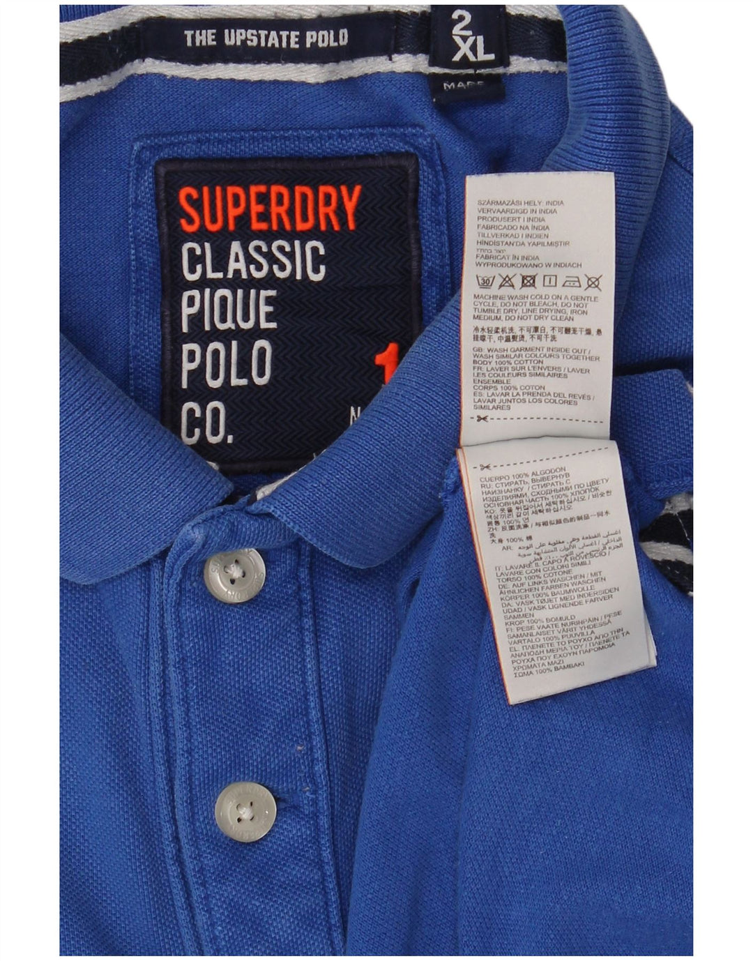 Camisa pólo gráfica masculina Superdry 2XL algodão azul