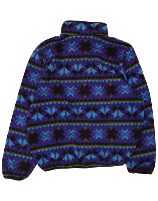 L.L.Bean Suéter feminino de lã com gola redonda e botão UK 16 grande azul Fair Isle