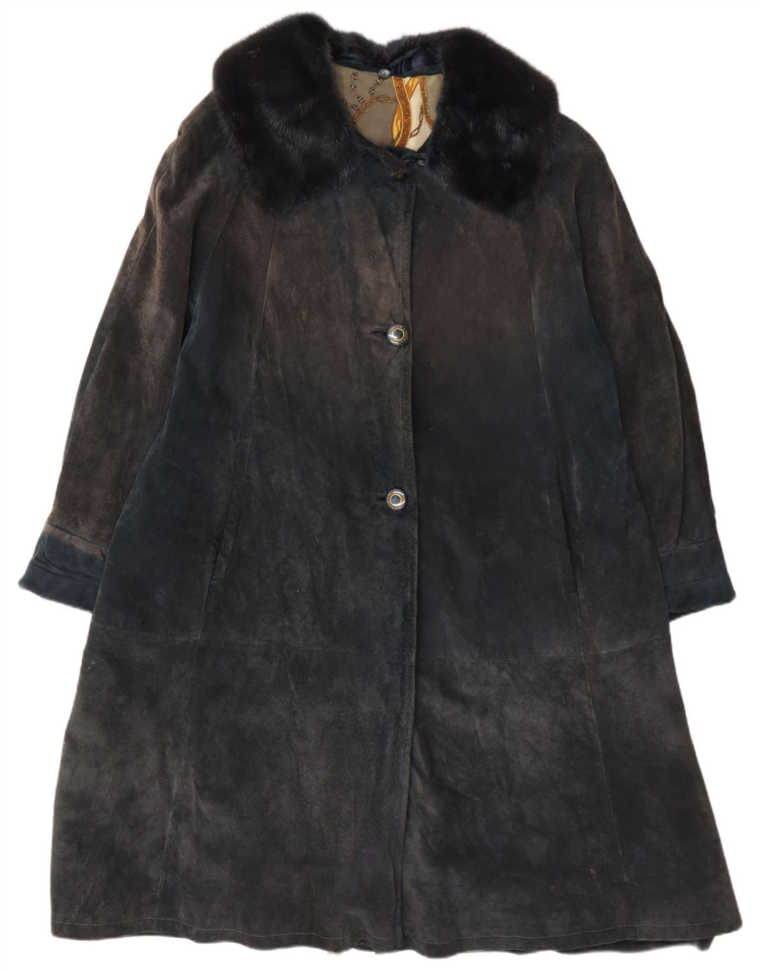 Sobretudo de camurça vintage feminino Reino Unido 14 grande azul marinho