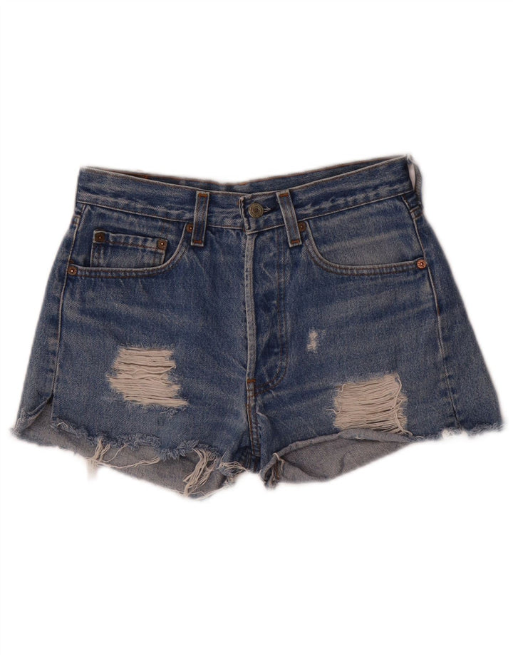Shorts jeans feminino Levi's desgastado W26 pequeno azul