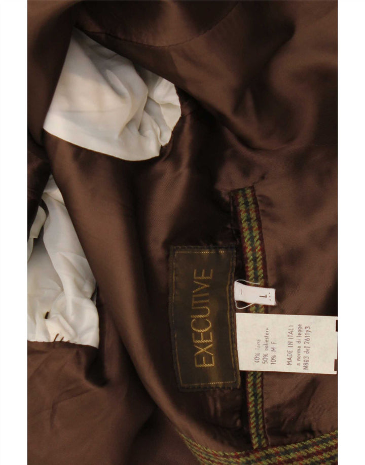 Jaqueta blazer masculina vintage com 2 botões Reino Unido 40 grande lã xadrez cáqui
