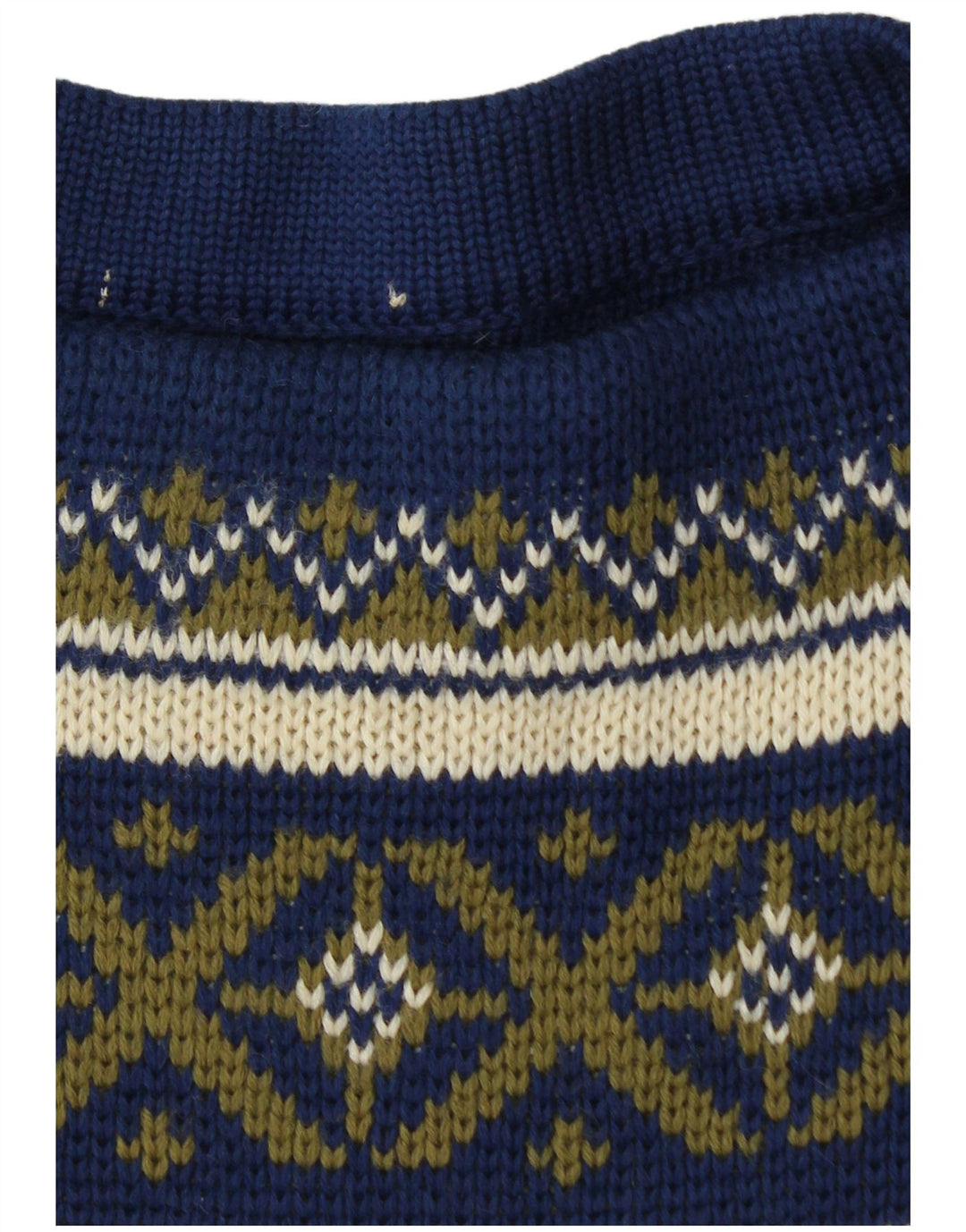 Suéter masculino VINTAGE com gola canoa médio azul marinho Fair Isle