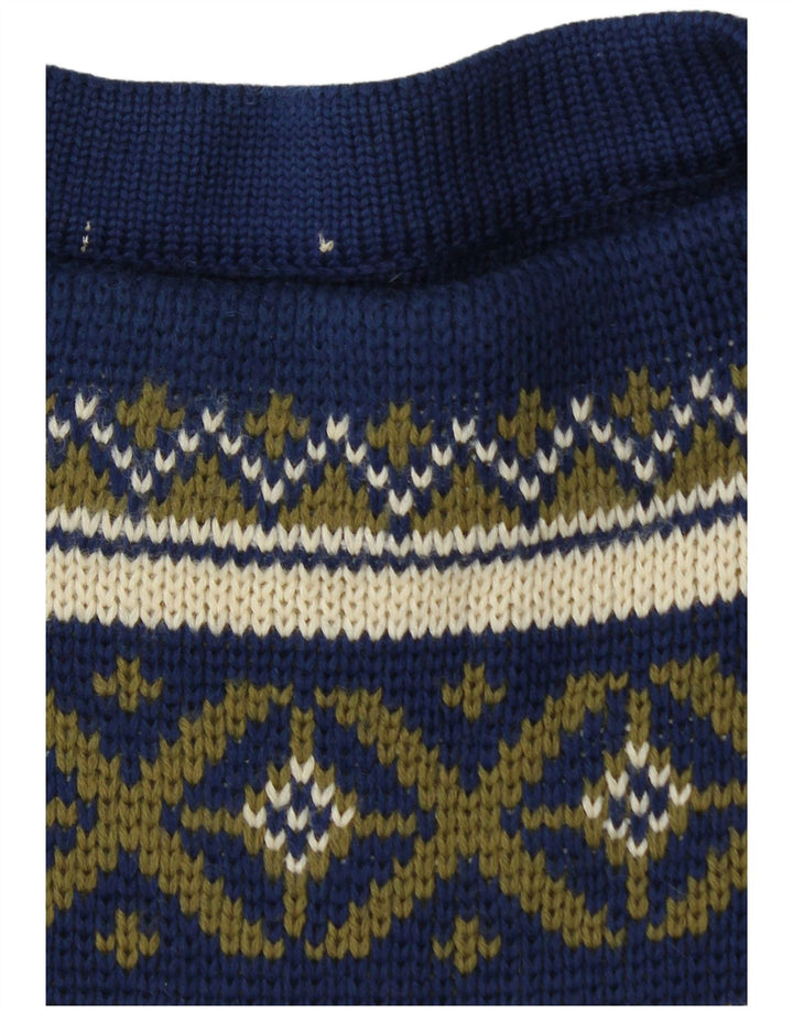 Suéter masculino VINTAGE com gola canoa médio azul marinho Fair Isle