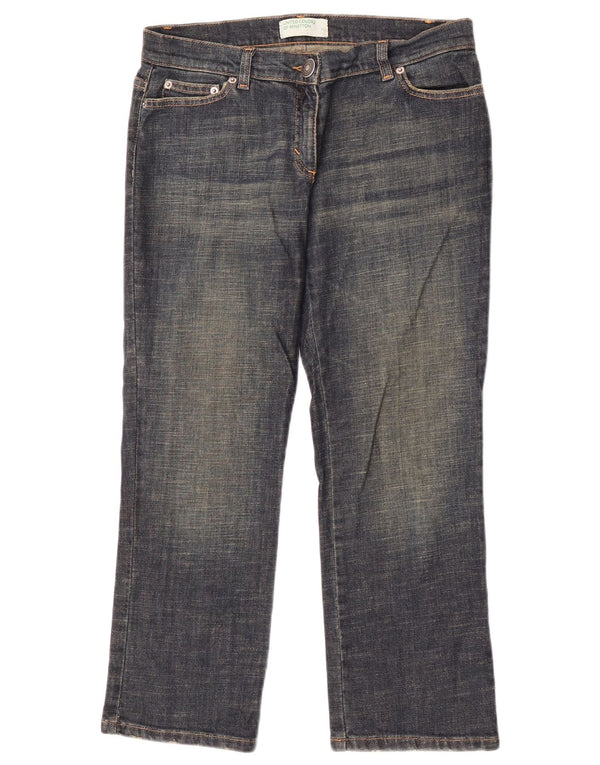 Jeans recortados femininos Benetton IT 44 médio W30 L25 algodão azul marinho