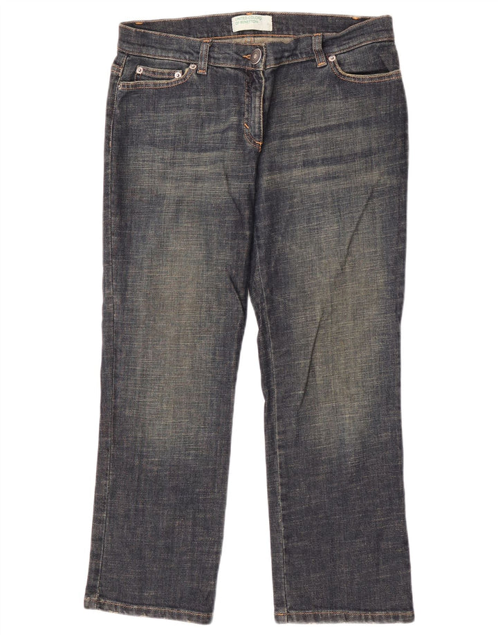 Jeans recortados femininos Benetton IT 44 médio W30 L25 algodão azul marinho