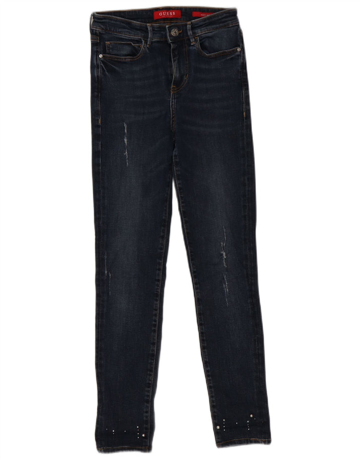 Guess Jeans skinny feminino desgastado W25 L26 azul marinho poliéster