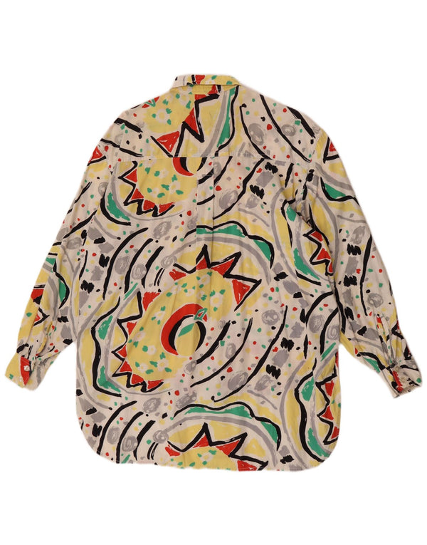 Blusa feminina vintage oversized UK 14 média multicolorida geométrica