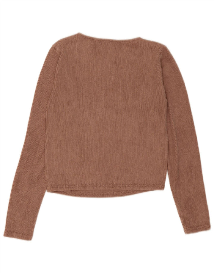 Zara Crop Top Feminino Manga Longa Reino Unido 12 Poliéster Marrom Médio