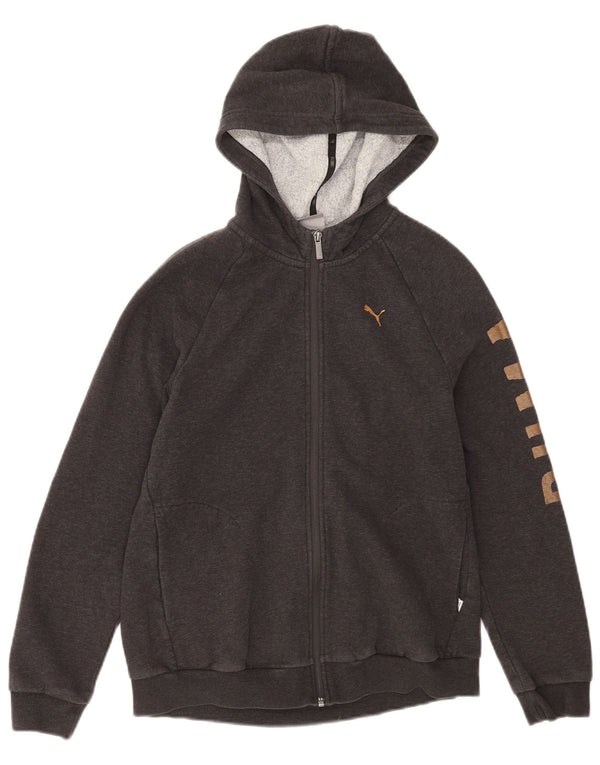Suéter feminino Puma com capuz e zíper gráfico UK 14 grande algodão cinza