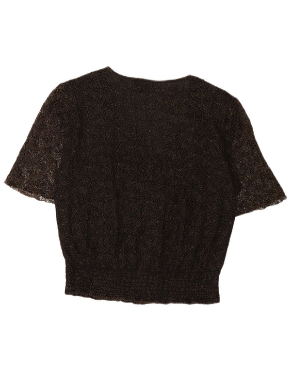 Vintage Womens Blouse Top UK 16 Large Black Floral
