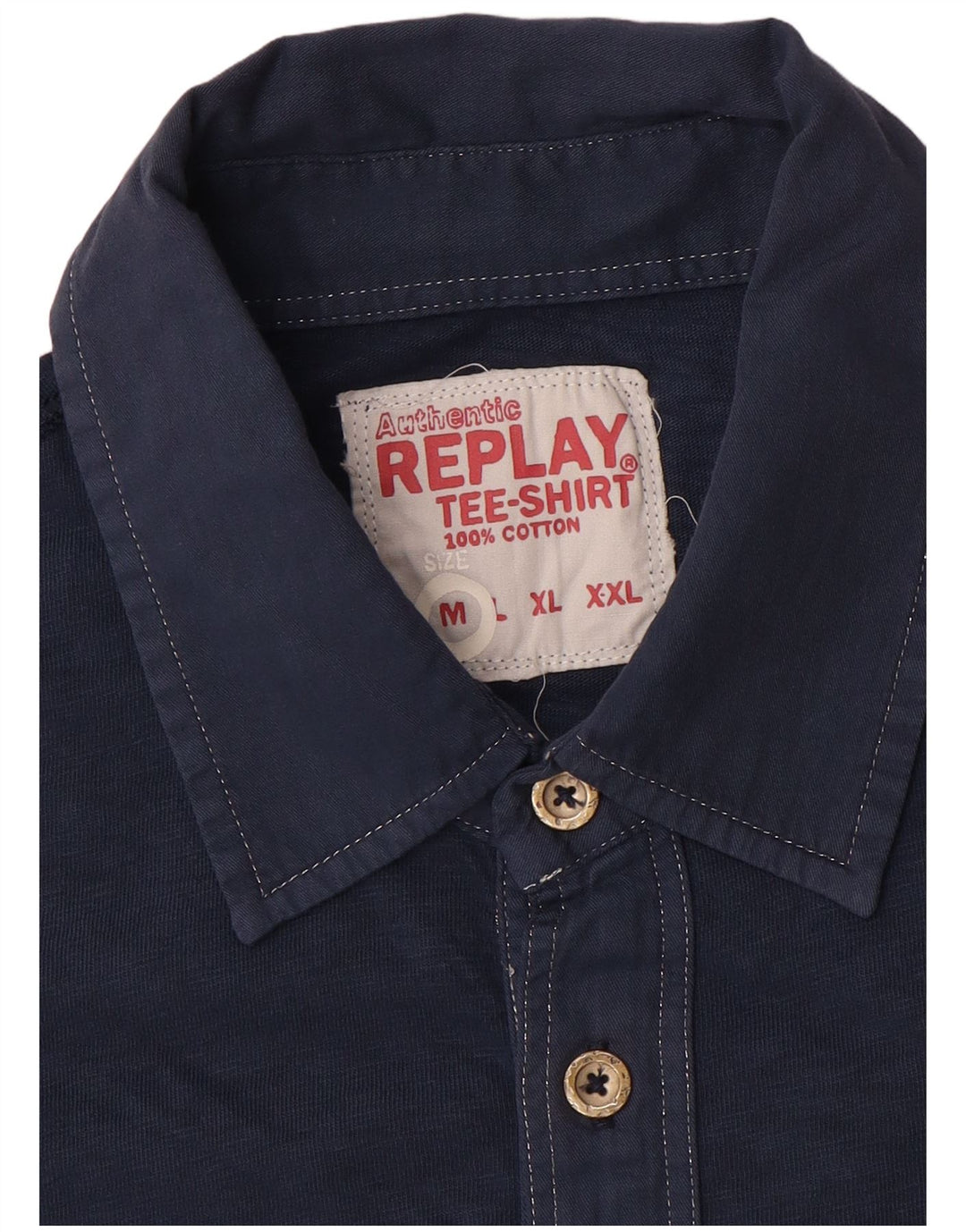 Camisa polo masculina Replay de algodão azul marinho médio