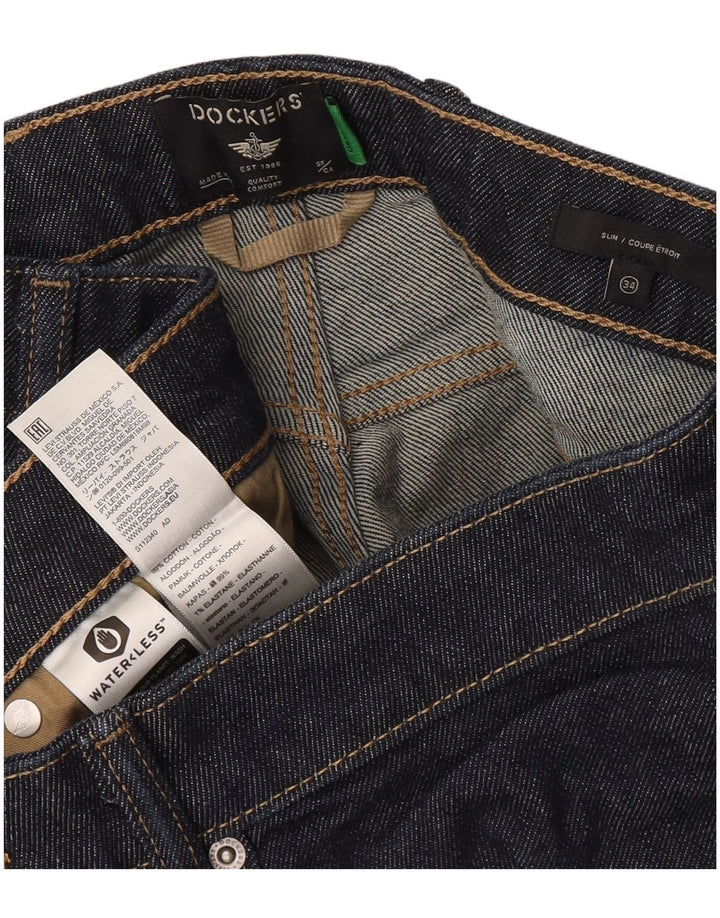 Dockers Mens Slim Jeans W34 L32 Azul Marinho Algodão