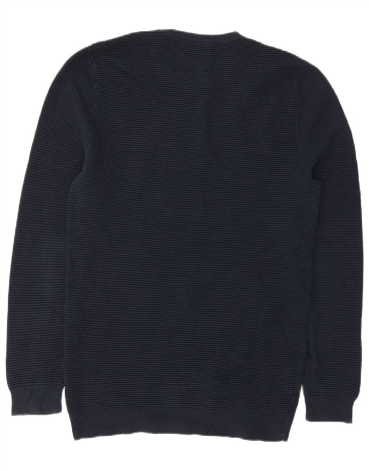 Zara Suéter masculino com gola redonda grande azul marinho