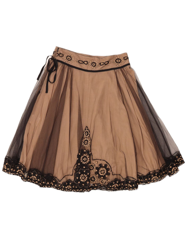 Saia feminina Whistles A-Line UK 12 Médio W30 Marrom Floral Nylon