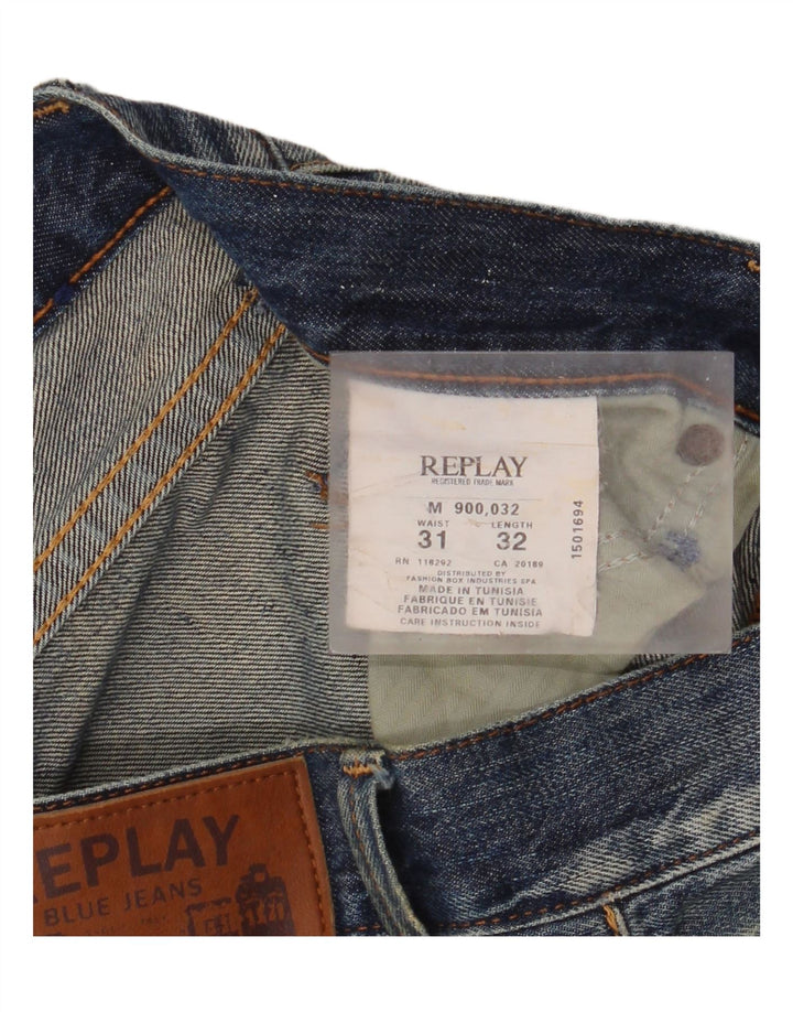 Replay Mens Straight Jeans W31 L32 Azul Algodão