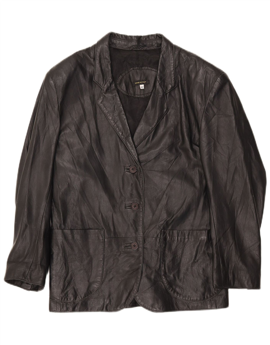 Jaqueta blazer feminina vintage de couro com 3 botões IT 42 médio preto