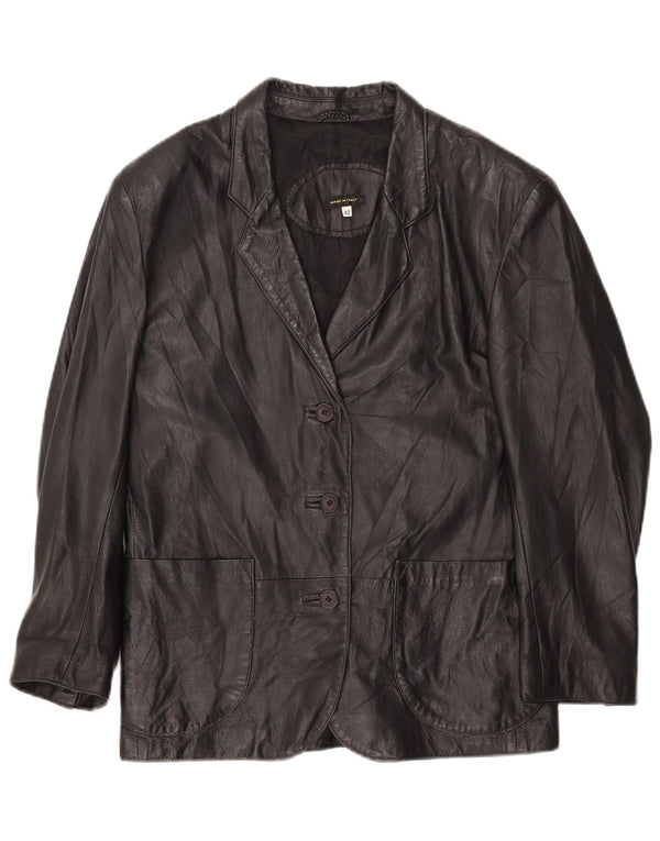 Jaqueta blazer feminina vintage de couro com 3 botões IT 42 médio preto